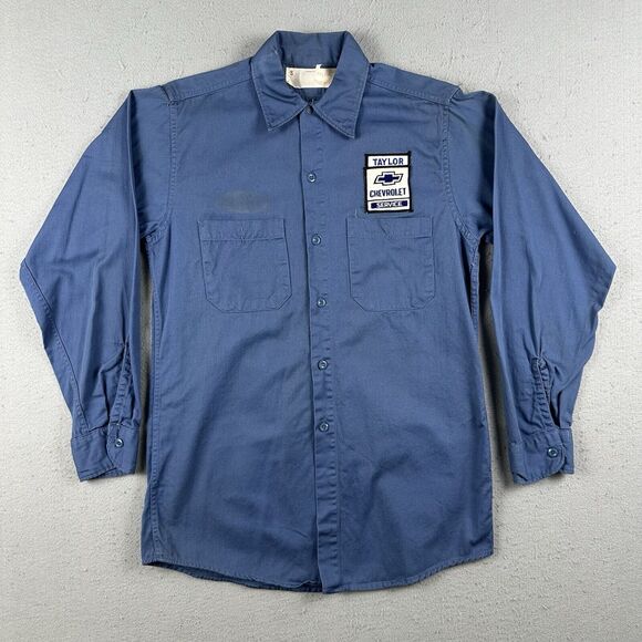Vintage 60s 70s Chevrolet Service Shirt Men’s‎ Small Blue Red Kap Mechanic Chevy - Picture 1 of 16